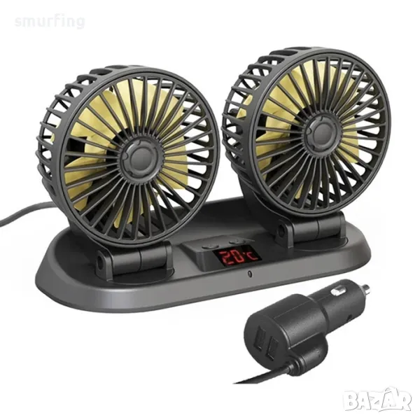  Вентилатор Двоен С Термометър 12-24V, снимка 1