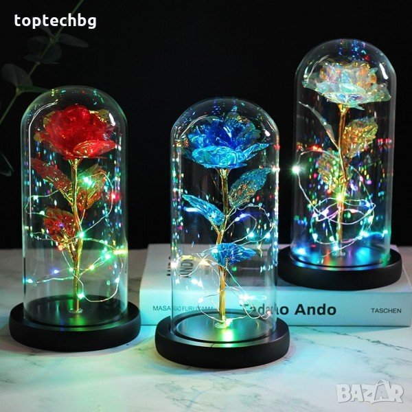 Светеща роза в стъкленица, снимка 1