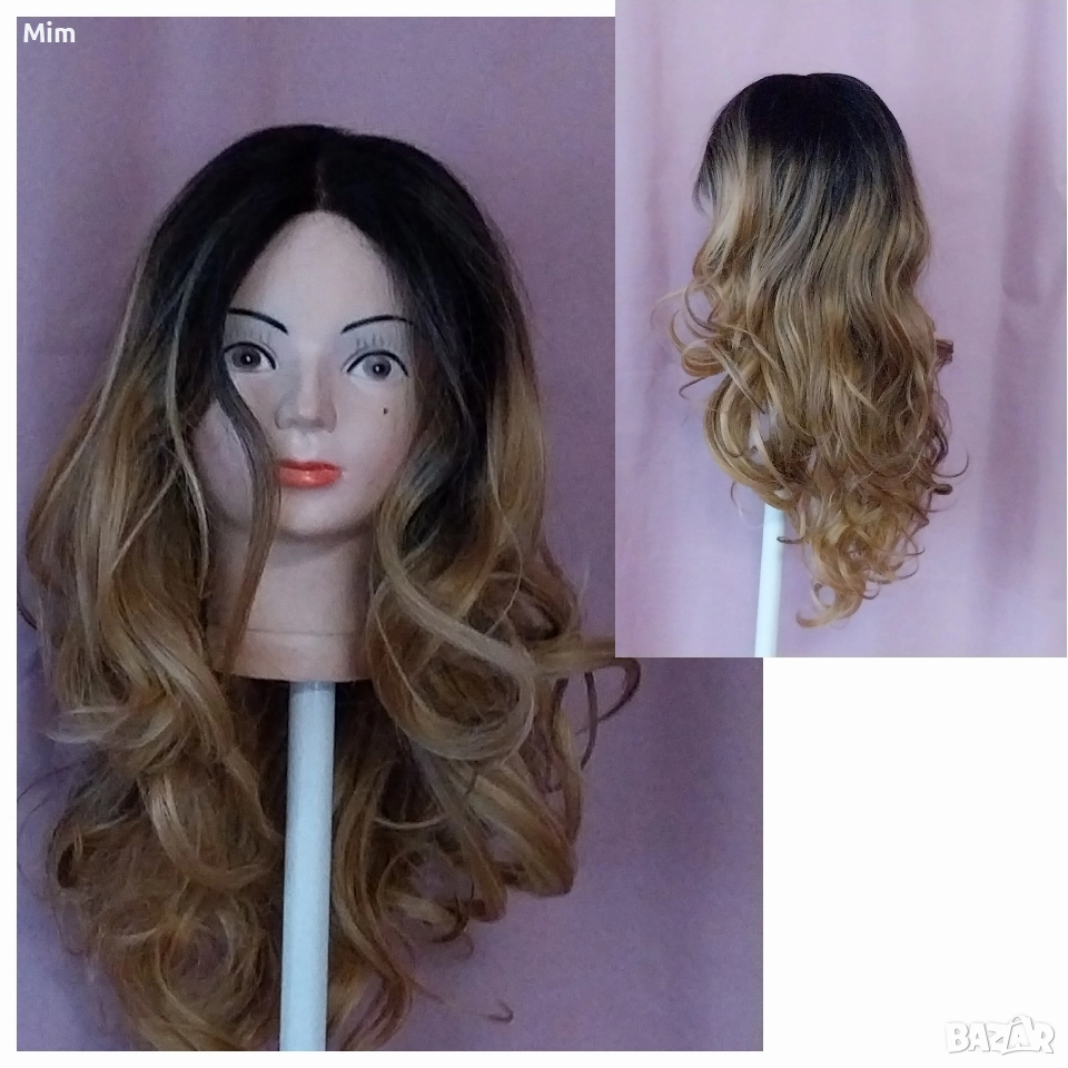 60 см Дълга леко къдрева перука омбре , снимка 1