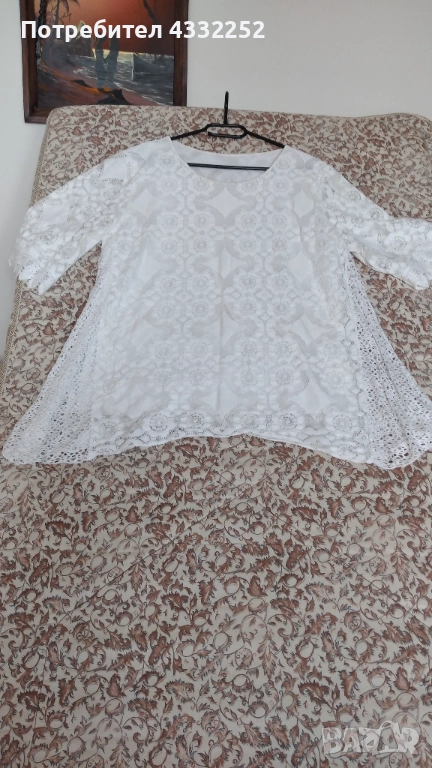 Дамска офециална бяла блуза от дантела, снимка 1