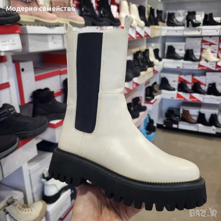Стилни дамски боти в черно и бяло ПРОМОЦИЯ , снимка 1