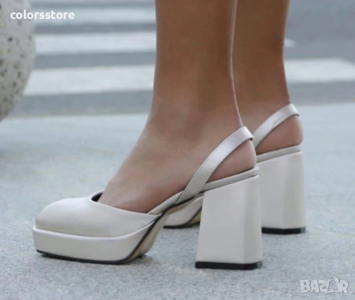 Сандали на ток - бежов сатен - VSN3-1, снимка 1