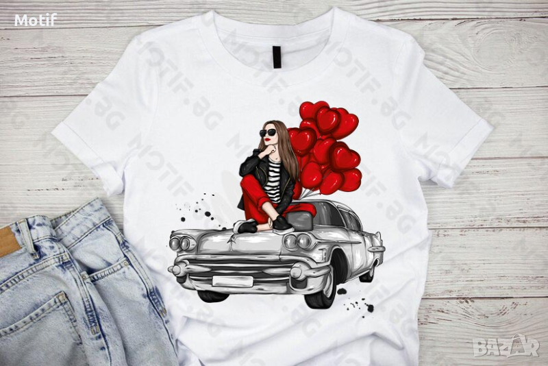 Дамска тениска Motif с цветна щампа  Fashion Girl / Мода / кола / любов / балони, снимка 1