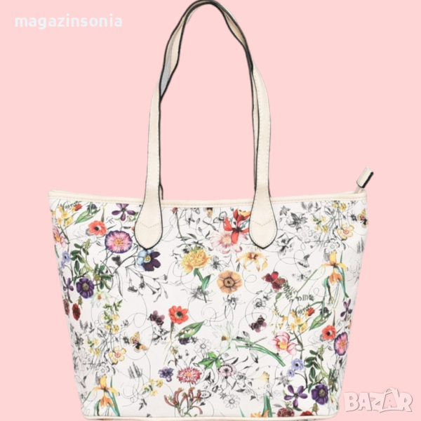 Голяма дамска чанта с красив флорален принт, снимка 1