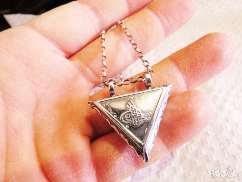 сребърен синджир с османска отваряща се  муска с  тугра  -османска монограма, накит, амулет сребро, снимка 1