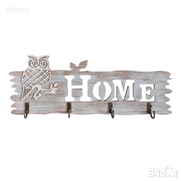 3454 Декоративна дървена закачалка с декорация бухалче, снимка 1