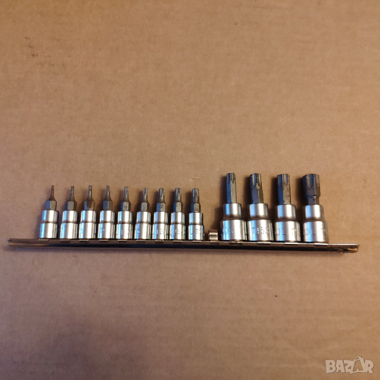 BRITOOL ENGLAND 13броя 1/4 и 3/8 качествени вложки торкс звезди T6-T55 , снимка 1