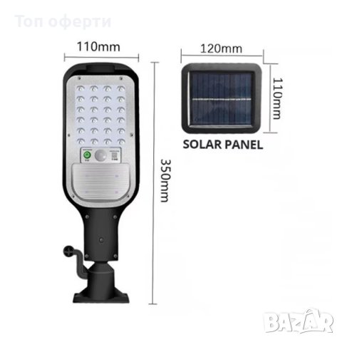 Външна лампа със соларен панел и датчик за движение JX-518, 120W, снимка 2 - Соларни лампи - 41627631