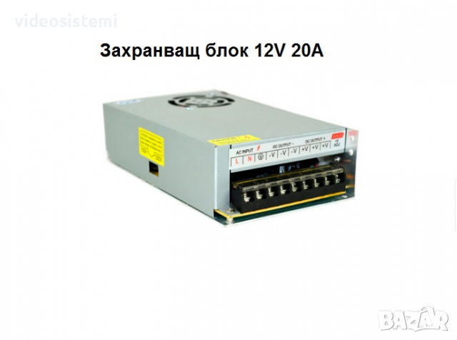 Захранващ блок 12V 20A за DVR, камери, за видеонаблюдение