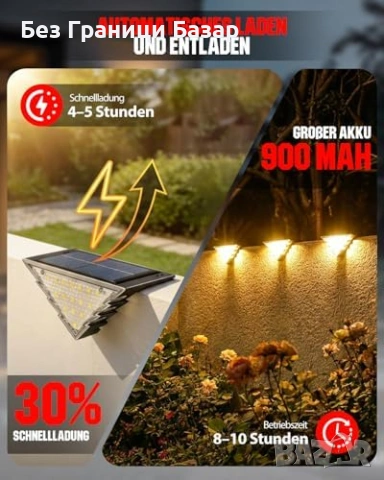 Нови външни Соларни лампи за стълби 4 броя 22 LED IP44 топла светлина, снимка 3 - Лед осветление - 53838670