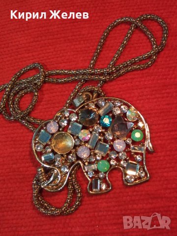 ЗЛАТИСТО КРИСТАЛНО СЛОНЧЕ ФИГУРАЛЕН АРТ ПЕНДАНТ с ВИНТИДЖ СИНДЖИРЧЕ 8581, снимка 4 - Колиета, медальони, синджири - 35322929