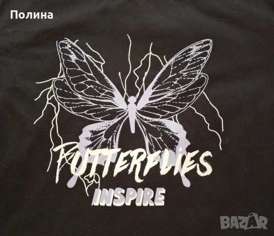 Дамска тениска с щампа "Butterflies inspire", размер XS, снимка 2 - Тениски - 56006794