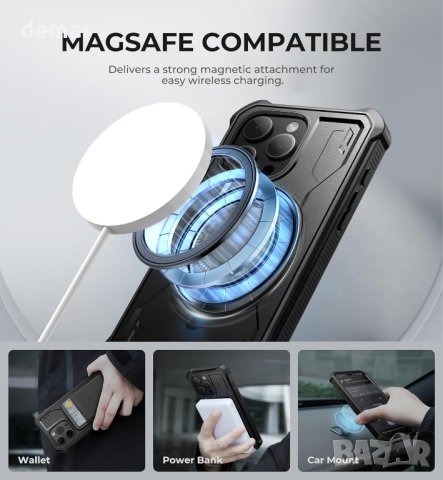 Калъф Dexnor за iPhone 15 Pro Max Съвместим с MagSafe, вграден протектор за екрана и стойка, черен, снимка 2 - Калъфи, кейсове - 44264568