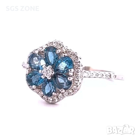 НЕЖЕН СРЕБЪРЕН ПРЪСТЕН С ЛОНДОНСКИ ТОПАЗ ОТ ТАЙЛАНД, снимка 2 - Пръстени - 52315976