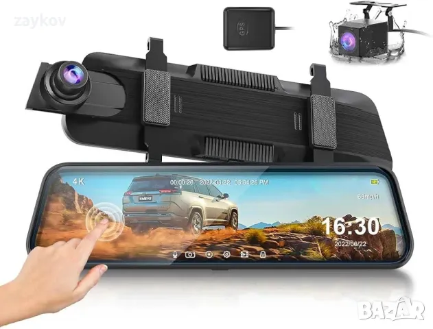 ThiEYE 4K Dash Carview 4 Mirror Dash Cam с камера за заден ход 10-инчов IPS сензорен екран, снимка 5 - Камери - 49217321