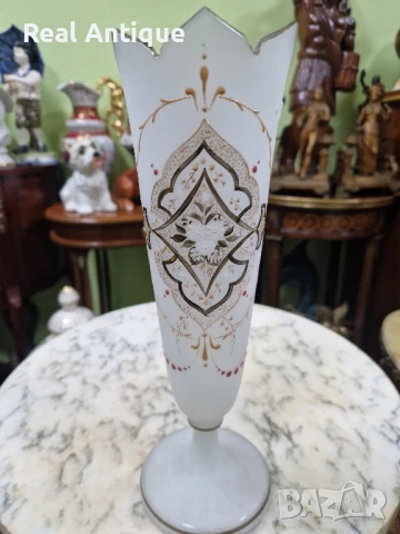 Рядка антикварна колекционерска чешка ваза Харах Бохемия от 19 век, снимка 2 - Вази - 51018626