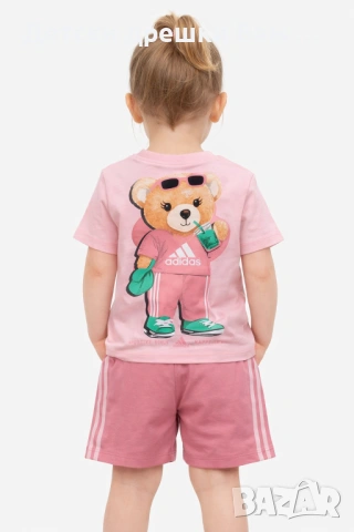 Сладък розов комплект за момиче – тениска с мече и къси панталонки, снимка 2 - Детски комплекти - 53767011