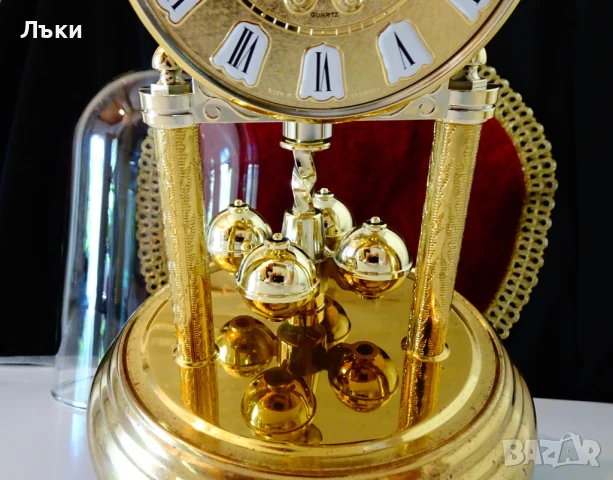 Настолен часовник,стъклен купол,барок,позлата. , снимка 3 - Антикварни и старинни предмети - 51409763