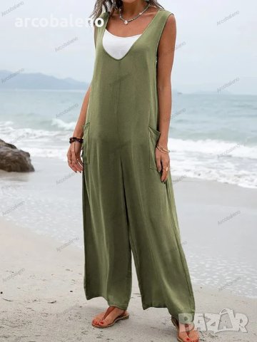 Дамски моден гащеризон с джоб с кръпка, широки панталони с V-образно деколте, 5цвята , снимка 9 - Гащеризони - 40114741