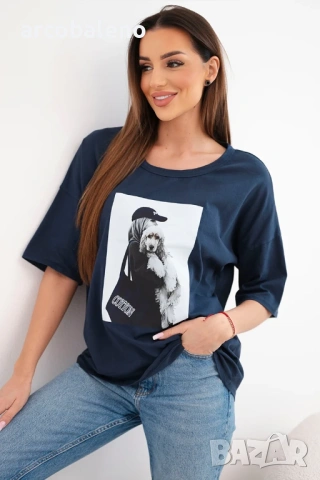 Дамска памучна тениска с къс ръкав и модерна щампа, 9цвята , снимка 13 - Тениски - 53864968