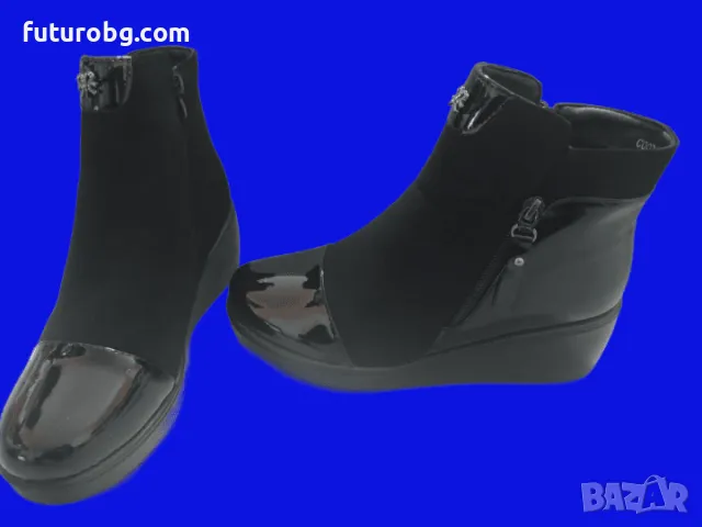 Елегантни дамски черни боти на лека платформа с лачен акцент отпред и отстрани, снимка 7 - Дамски боти - 48482041