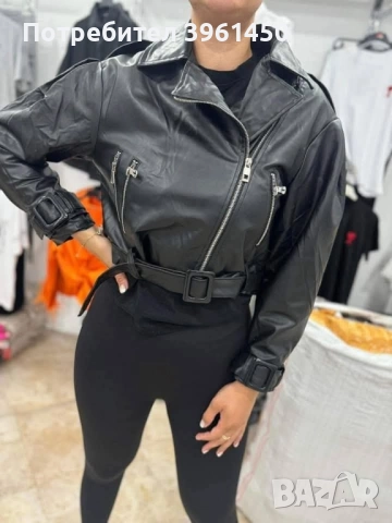 кожено яке свободен силует, снимка 3 - Якета - 51436016