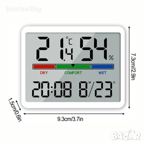 Електронен часовник с термометър влагомер за детска стая спалня офис влага, снимка 5 - Друга електроника - 47575904