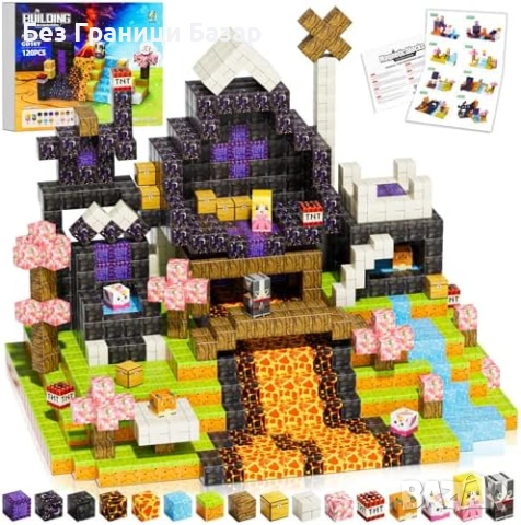 Нови 120 броя магнитни блокчета 2см STEM Монтесори строителни 3D