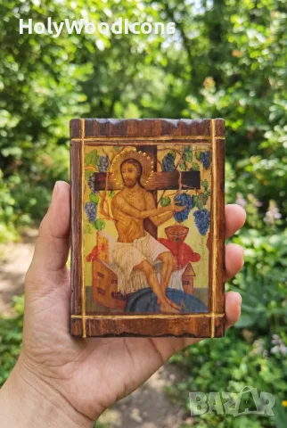 Дървена икона Исус Христос Лозата (Истинската лоза) – Ръчна изработка, снимка 10 - Икони - 56103670