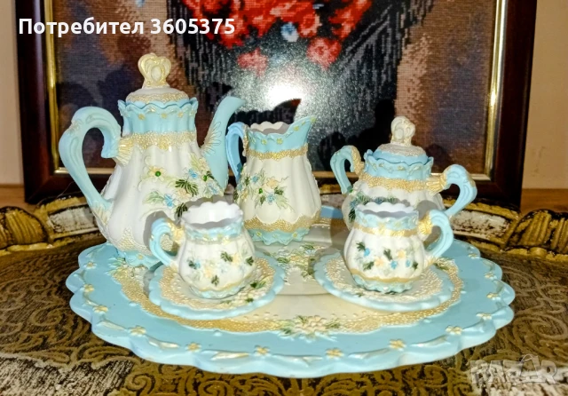 Колекционерски ,минималистичен бароков сет за чай, снимка 2 - Антикварни и старинни предмети - 50789334