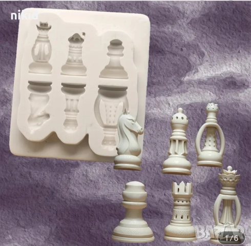 6 фигури за шах шахматни  пешки силиконов молд форма фондан шоколад декор 
