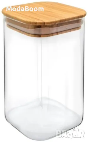 Квадратен стъклен буркан с дървена капачка, различни размери, снимка 5 - Декорация за дома - 48504678