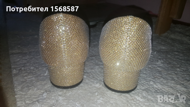 Златисти дамски обувки среден ток с камъни № 38, снимка 5 - Дамски обувки на ток - 36454801