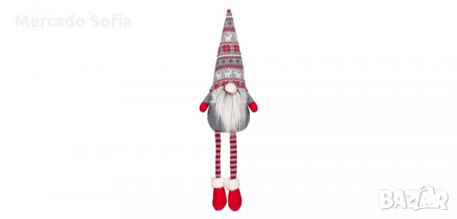 Коледна декоративна фигура Седящ Гном, Сива цветна шапка
