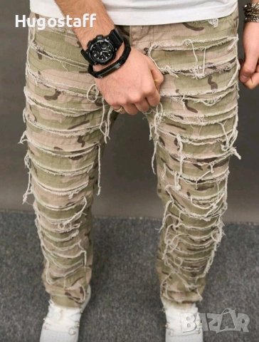 Нови камуфлажни военни дънки панталони нарязани деним карго Л, снимка 3 - Дънки - 52635592