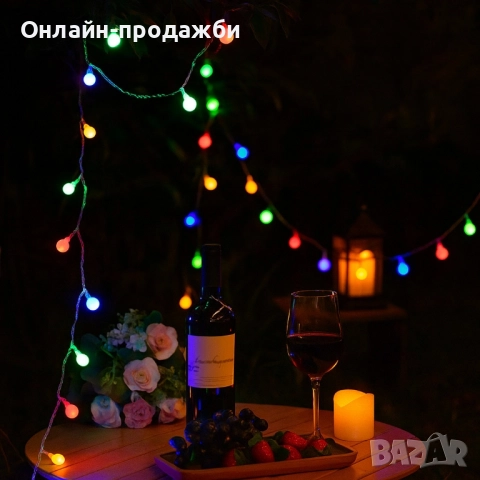 Соларно коледно LED осветление, 60 броя, 6 метра