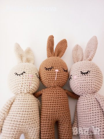 Зайчета ръчна изработка, плетени зайчета, играчка за бебе, неутрален цвят зайче, снимка 3 - Други - 40227550