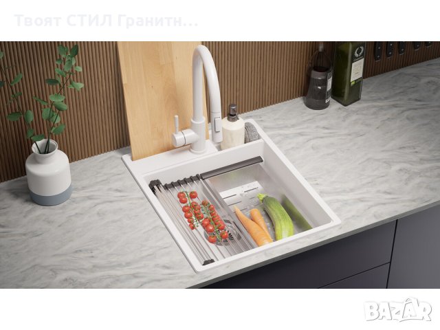  Кухненска Мивка от гранит модел Осло 45 Премиум 430 x 530 мм Бяла, снимка 8 - Мивки - 41875439