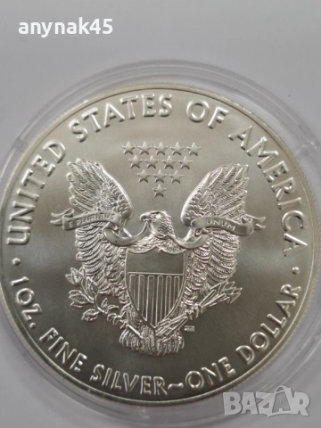 Сребро 1 oz. Американски орел, снимка 2 - Нумизматика и бонистика - 53580214