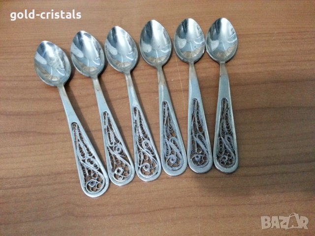 Руски посребрени лъжички мелхиор филигран