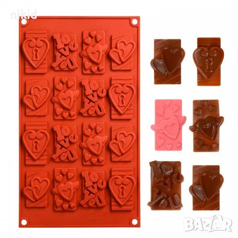 16 шоко блокчета плочки сърца ключалка силиконов молд за фондан шоколад декорация торта бисквитки , снимка 1 - Форми - 21168731
