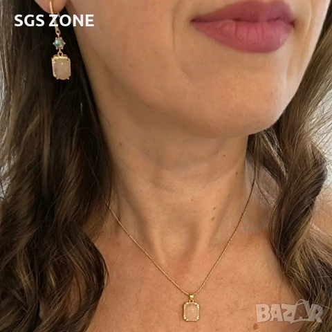 Висулка, изработена от сребро 925 проба, позлатена с морганит от Тайланд, снимка 3 - Колиета, медальони, синджири - 53373837