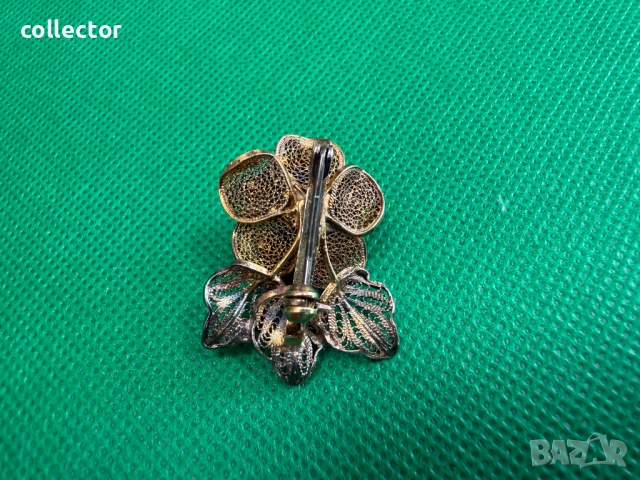 УНИКАТ ! Ръчно изработена сребърна брошка с позлата. №7718, снимка 6 - Колиета, медальони, синджири - 52739238