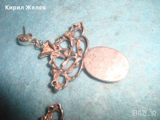 СТАРИ СКЪПОЦЕННИ СРЕБЪРНИ АртДЕКО ОБЕЦИ ОКСИДИРАНО СРЕБРО 925 с ЧЕРЕН ШЛИФОВАН ОНИКС и ЦИРКОНИ 25645, снимка 10 - Обеци - 35783930