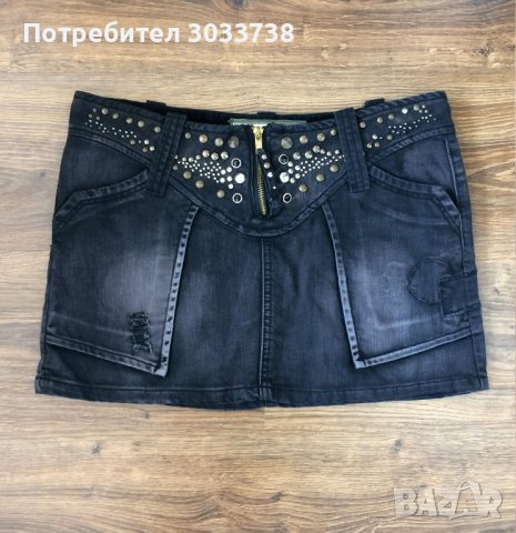 Blue Velvet Jeans Къса памучна дънкова пола с камъни, снимка 2 - Поли - 41602565