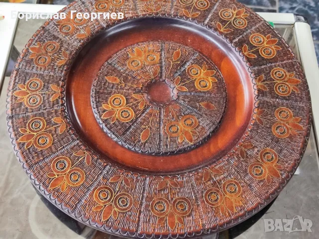Голяма дървена чиния дърворезба , снимка 3 - Антикварни и старинни предмети - 49539305