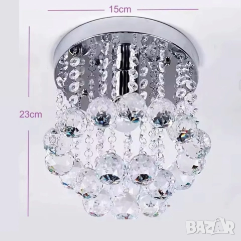 Модерен таванен полилей с големи кристални сфери и основа в сребристо, снимка 4 - Други - 51947533