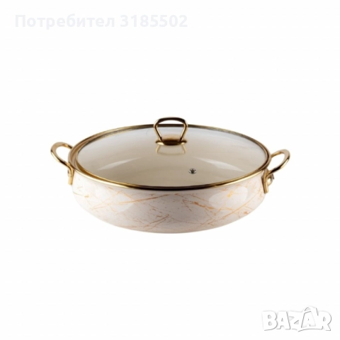 Тенджера Goldmann 24x8см. 3.2л./ 26x8.5см. 4л. Плитка. Емайл. Индукция. Бял/Старо злато, снимка 2 - Съдове за готвене - 51500692