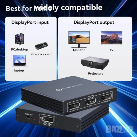 DisplayPort сплитер за 3 монитора 4K60Hz DP за разширен дисплей, снимка 6 - USB кабели - 53415357