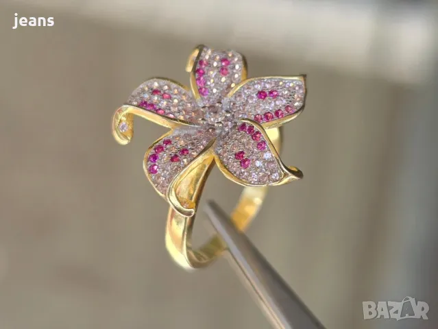 Сребърен 925 пръстен и висулка с позлата 17562, снимка 5 - Пръстени - 50325595